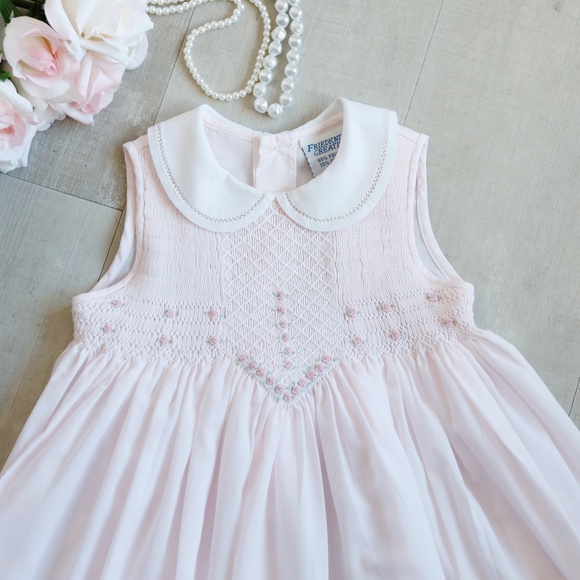 RARE Pink Dress Smocked Friedknit by Feltman Brothers 12 Month Spring LIKE NEW - Picture 2 of 8